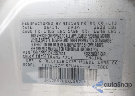 2019 Nissan Kicks Sv from USA, damaged, VIN 3N1CP5CU0KL557441